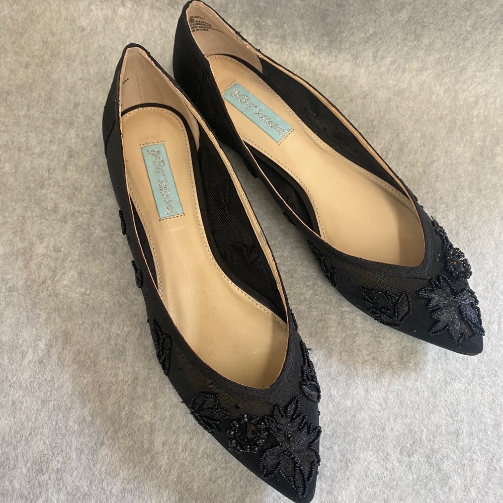 BLACK BLINGY BETSEY JOHNSON FLATS - 8